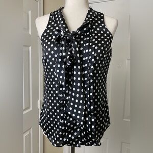 White House Black Market Womens Blouse Size XS Polka Dot Neck Tie Sleeveless